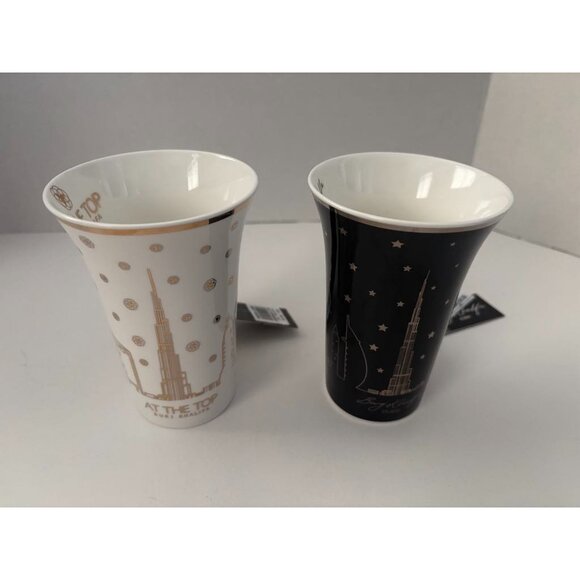 NEW BURJ KHALIFA Dubai Souvenir Mugs Cups Set of 2 UAE Skyscraper Elegant Tall - Picture 2 of 8